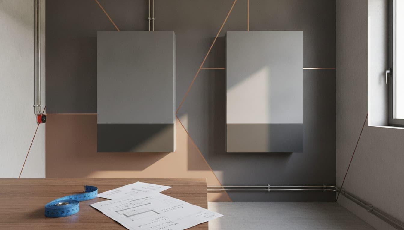 Dos módulos de batería de distinta capacidad instalados en el cuarto técnico de una vivienda, junto a la documentación del instalador