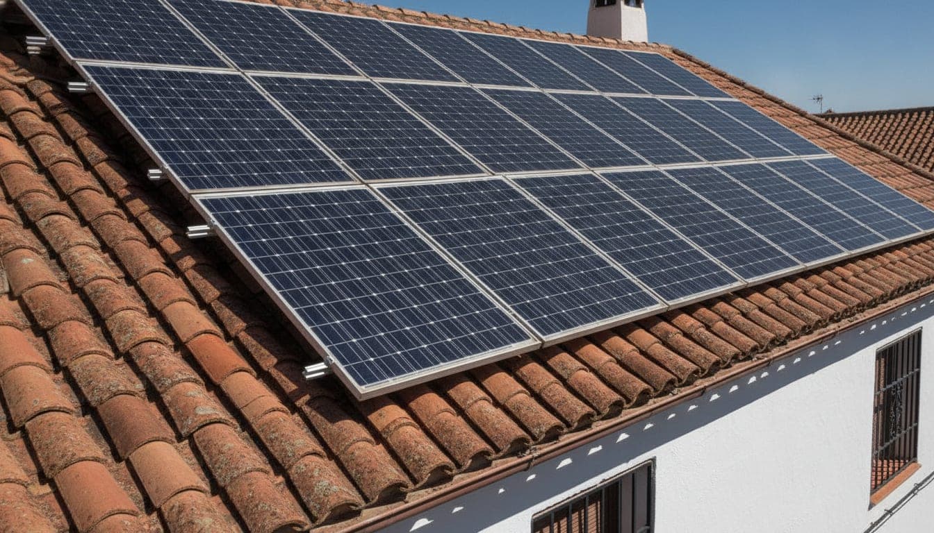 Paneles solares instalados sobre el tejado de tejas de una vivienda de Granada