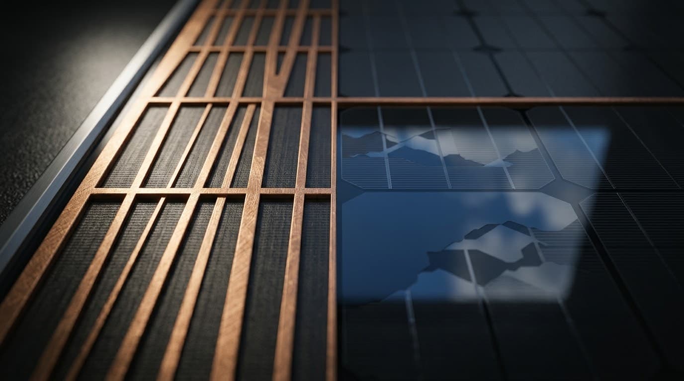Detalle de las células de un panel solar fotovoltaico