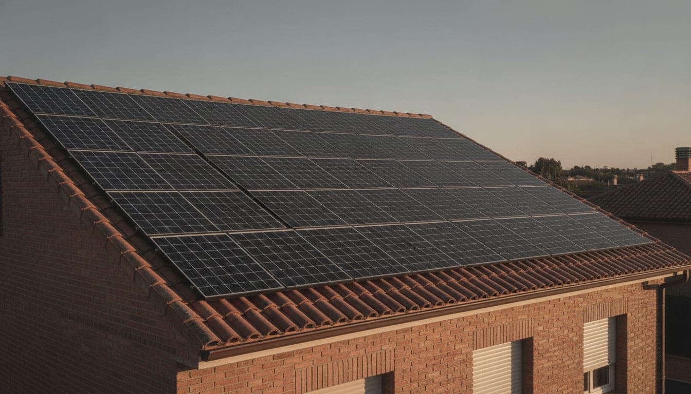 Instalación fotovoltaica terminada sobre el tejado de una vivienda unifamiliar de la Comunidad de Madrid