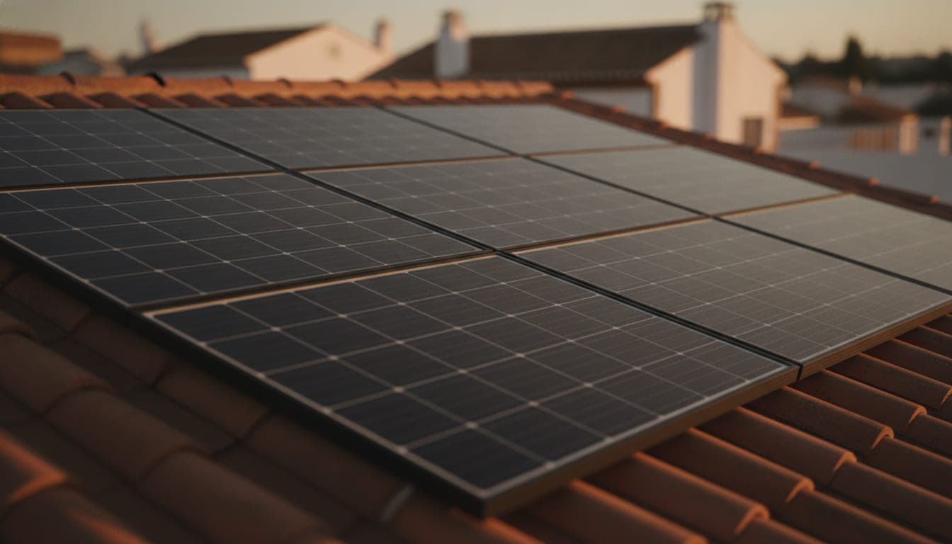 Instalación de placas solares terminada en la cubierta de una vivienda unifamiliar española